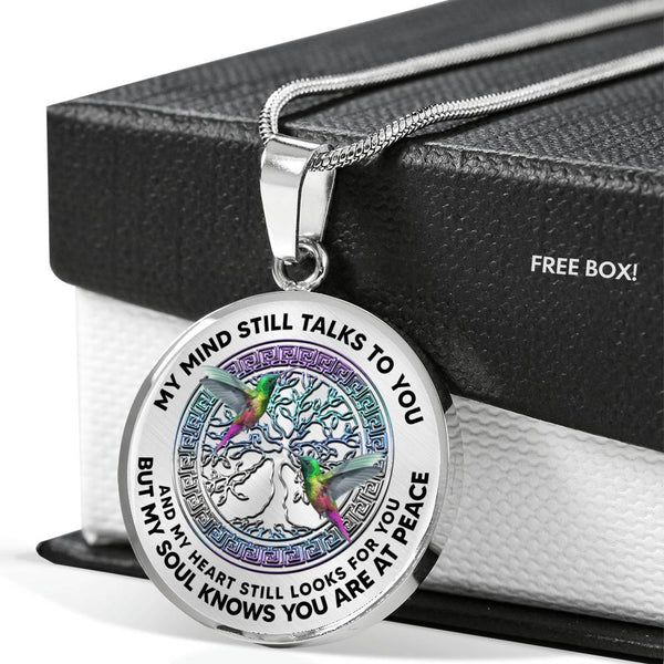 JL2407133 My Mind Still Talks To You Green Hummingbirds And Metal Tree Of Life Luxury Necklace with Back Engraving