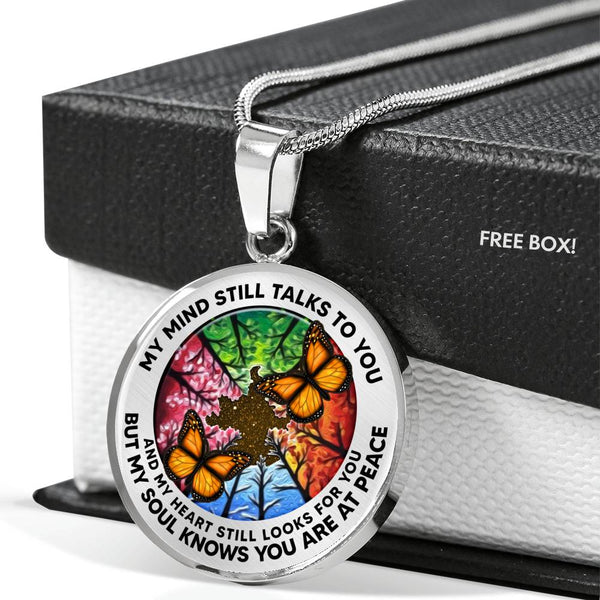 AG2108027 My Mind Still Talks To You Orange Monarch Butterflies Four Season Tree Of Life  Luxury Necklace with Back Engraving