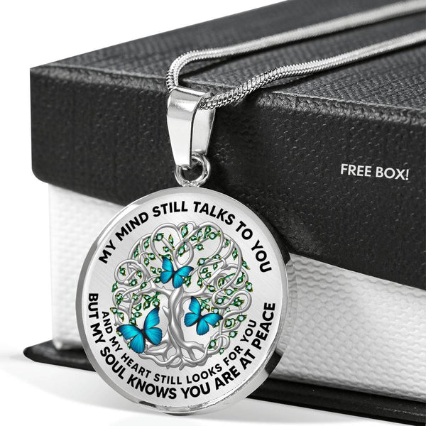 JL2407010 My Mind Still Talks To You Blue Butterflies Celtic Tree Of Life Green Leaf And Diamond Luxury Necklace with Back Engraving