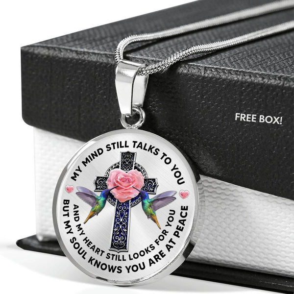 JL2007004 My Mind Still Talks To You Hummingbird Rose Cross And Galaxy Luxury Necklace with Back Engraving