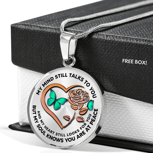 B0708090 My Mind Still Talks To You Green Butterflies Rose Gold Rose And Heart Shape Luxury Necklace with Back Engraving
