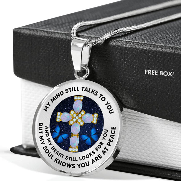 JL2107025 My Mind Still Talks To You  Blue Butterflies Rose Opal Cross Luxury Necklace with Back Engraving