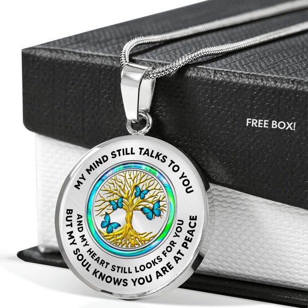 JL1407001 My Mind Still Talks To You Turquoise Butterflies Opal Gold Tree Of Life Luxury Necklace with Back Engraving