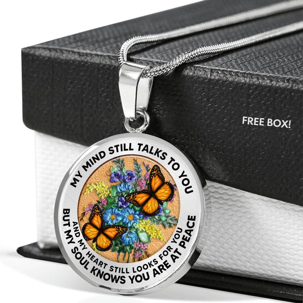 AG2908051 My Mind Still Talks To You Orange Monarch Butterflies Flower Luxury Necklace with Back Engraving