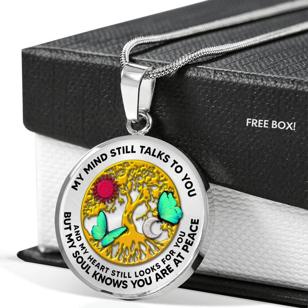 B0706067 My Mind Still Talks To You Green Butterflies And Tree Of Life Sun And Moon Luxury Necklace with Back Engraving