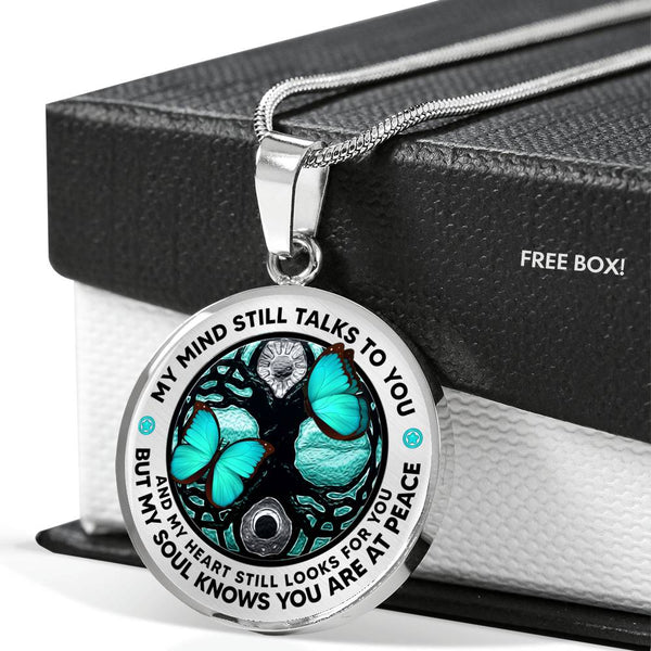 AG1508003 My Mind Still Talks To You Turquoise Butterflies Tree Of Life  Luxury Necklace with Back Engraving
