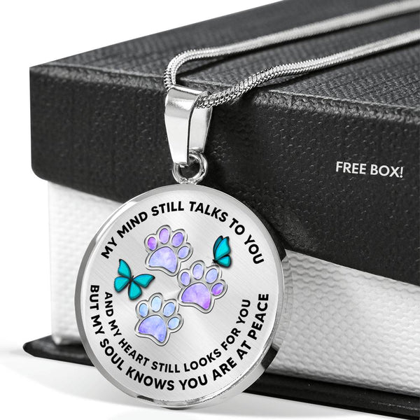 JL1707027 My Mind Still Talks To You Turquoise Butterflies Silver Colorful Paws Luxury Necklace with Back Engraving