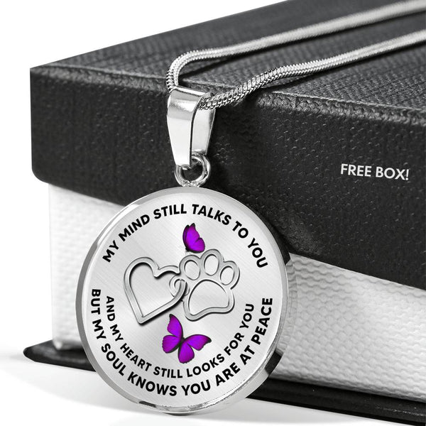 JL1807029 My Mind Still Talks To You Purple Butterflies Silver Heart Paws Luxury Necklace with Back Engraving