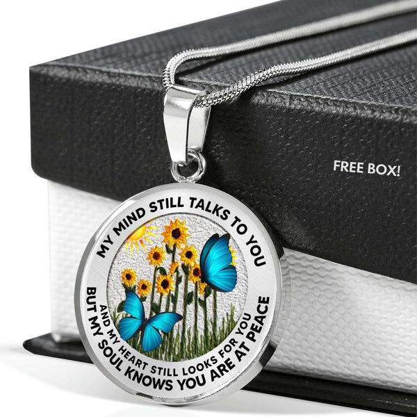 AG2508025 My Mind Still Talks To You Blue Butterflies Flower Luxury Necklace with Back Engraving