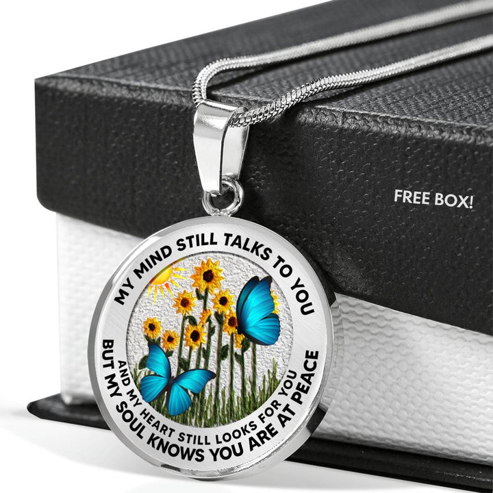 AG2508025 My Mind Still Talks To You Blue Butterflies Flower Luxury Necklace with Back Engraving