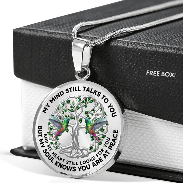JL2407130 My Mind Still Talks To You Green Hummingbirds Celtic Tree Of Life Green Leaf Luxury Necklace with Back Engraving
