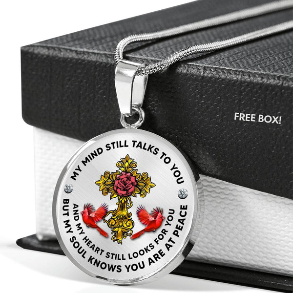 JL2107002 My Mind Still Talks To You Red Cardinals Rose Golden Cross Luxury Necklace with Back Engraving