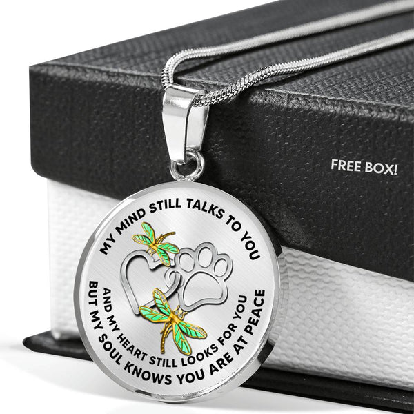 JL1807010 My Mind Still Talks To You Golden Dragonflies Silver Heart Paws Luxury Necklace with Back Engraving