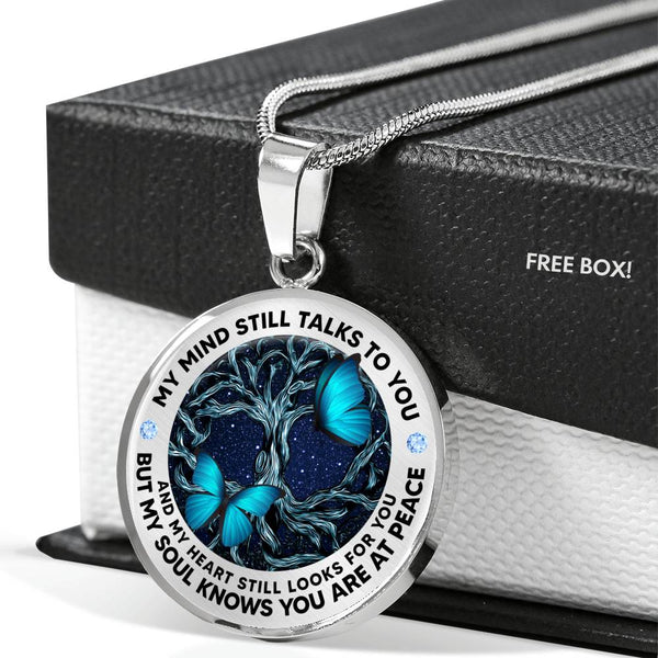 AG2008018 My Mind Still Talks To You Blue Butterflies Tree Of Life  Luxury Necklace with Back Engraving