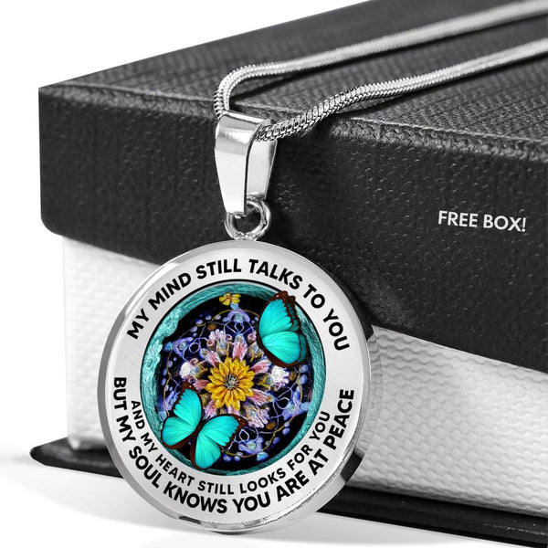 AG2808005 My Mind Still Talks To You Turquoise Butterflies Flower Luxury Necklace with Back Engraving