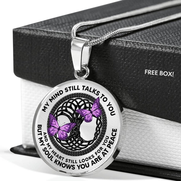 AG0608066 My Mind Still Talks To You Purple Butterflies Black Celtic Knot Tree Of Life Luxury Necklace with Back Engraving