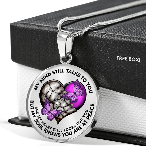 SP0109018 My Mind Still Talks To You Purple Butterflies Broken Heart Luxury Necklace with Back Engraving