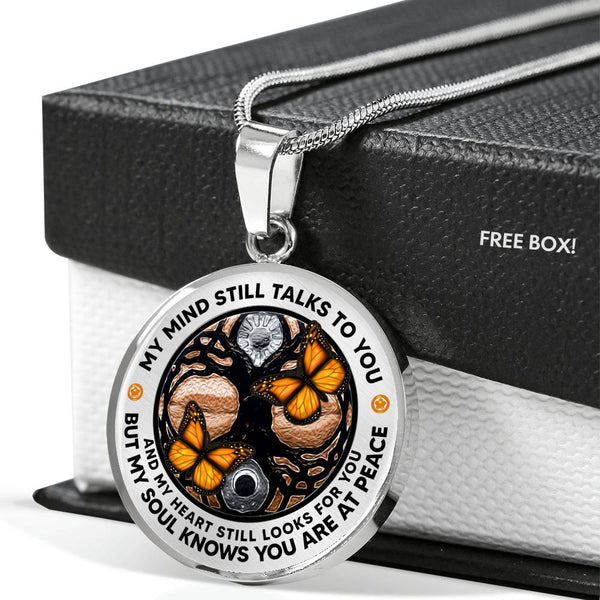 AG1508012 My Mind Still Talks To You Orange Monarch Butterflies Tree Of Life  Luxury Necklace with Back Engraving