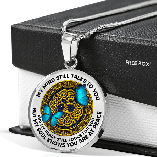 AG0408007 My Mind Still Talks To You Blue Butterflies Gold Celtic Knot Tree Of Life And Galaxy Luxury Necklace with Back Engraving