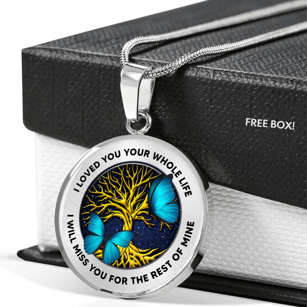 TQ0204 I Loved You Your Whole Life Blue Butterfly Tree Of Life Luxury Necklace with Back Engraving