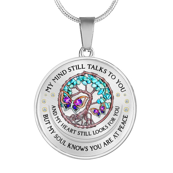 POLVSH0048 Purple Butterfly Turquoise Tree Of Life My Mind  Still Talks To You Luxury Necklace with Back Engraving