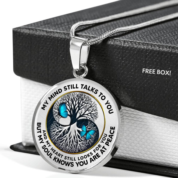JL2507006 My Mind Still Talks To You Blue Butterflies Yin Yang Black Tree Of Life Luxury Necklace with Back Engraving