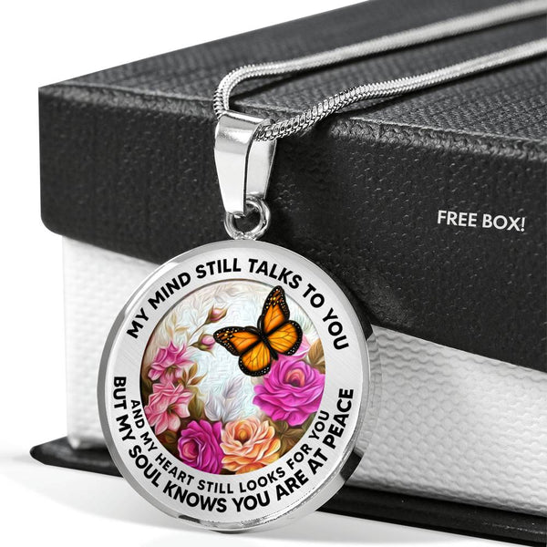 AG2208035 My Mind Still Talks To You Orange Monarch Butterflies Flower  Luxury Necklace with Back Engraving