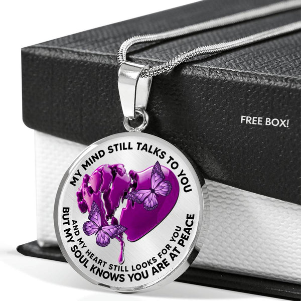 SP0109017 My Mind Still Talks To You Purple Butterflies Broken Heart Luxury Necklace with Back Engraving