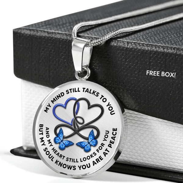 KT0071BC03 My Mind Still Talks To You Blue Butterflies Two Hearts with Love Infinity Luxury Necklace with Back Engraving