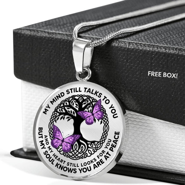 AG0608057 My Mind Still Talks To You Purple Butterflies Black Celtic Knot Tree Of Life Luxury Necklace with Back Engraving