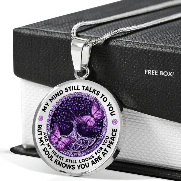 AG1508016 My Mind Still Talks To You Purple Butterflies Tree Of Life  Luxury Necklace with Back Engraving