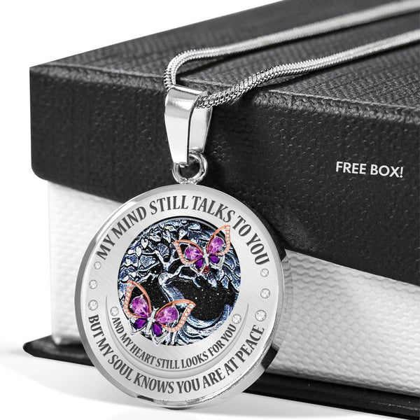 My Mind Still Talks To You Purple Butterflies Tree Of Life SP1909002 Luxury Necklace with Back Engraving