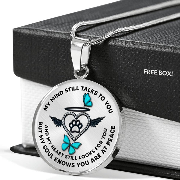 JL1707023 My Mind Still Talks To You Turquoise Butterflies Black Angel Heart Paw Luxury Necklace with Back Engraving