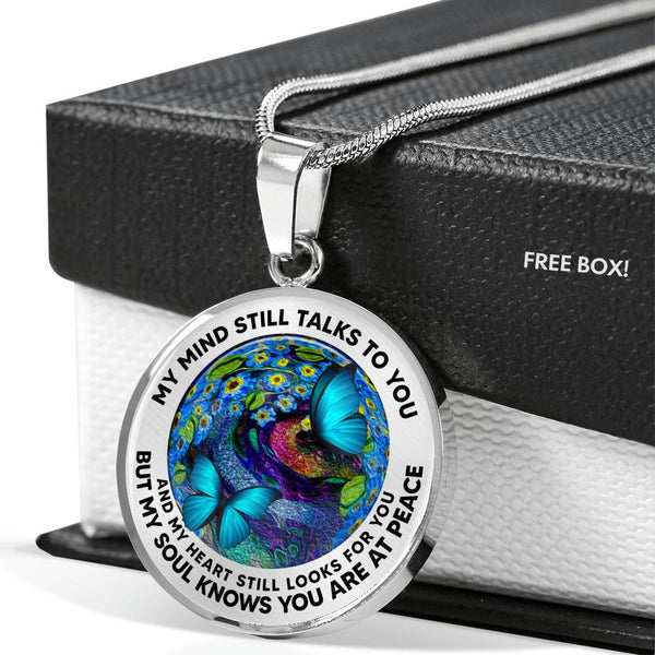 AG2608040 My Mind Still Talks To You Blue Butterflies Flower Luxury Necklace with Back Engraving