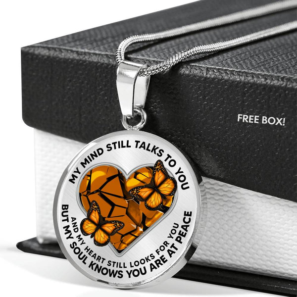 SP0109009 My Mind Still Talks To You Orange Monarch Butterflies Broken Heart Luxury Necklace with Back Engraving