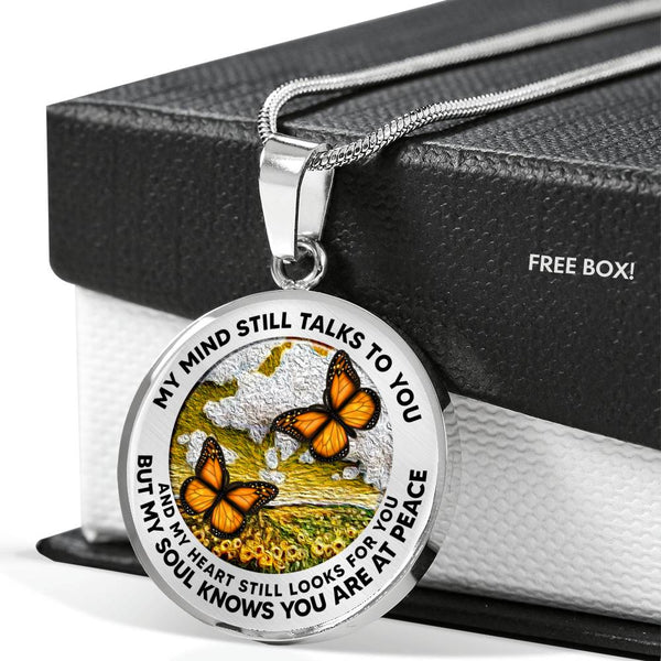 AG2508029 My Mind Still Talks To You Orange Monarch Butterflies Flower Luxury Necklace with Back Engraving
