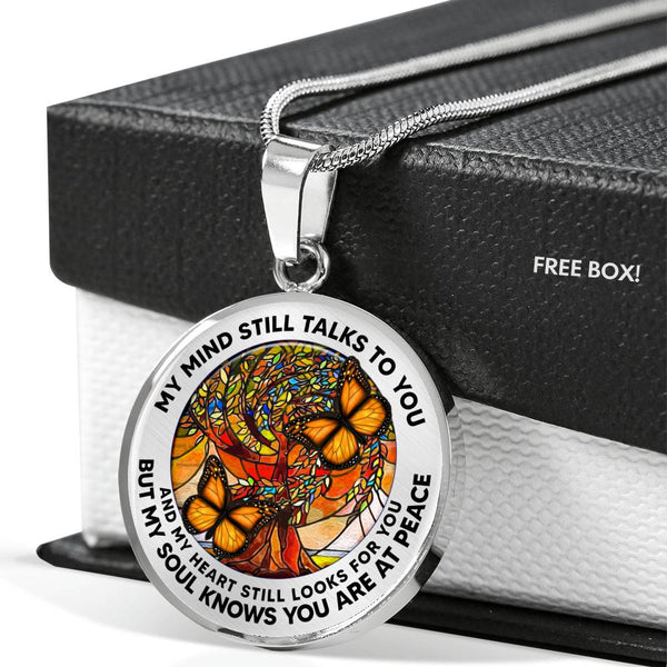 AG2208032 My Mind Still Talks To You Orange Monarch Butterflies Tree Of Life  Luxury Necklace with Back Engraving
