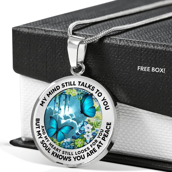 AG2408035 My Mind Still Talks To You Blue Butterflies Flower Luxury Necklace with Back Engraving