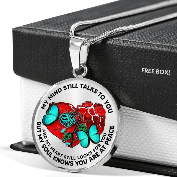 SP0109013 My Mind Still Talks To You Turquoise Butterflies Broken Heart And Rose Luxury Necklace with Back Engraving