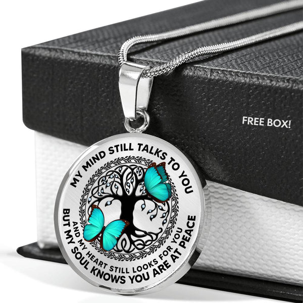 AG0608049 My Mind Still Talks To You Turquoise Butterflies Black Celtic Knot Tree Of Life Luxury Necklace with Back Engraving
