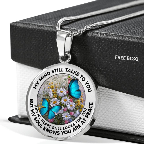 AG2908050 My Mind Still Talks To You Blue Butterflies Flower Luxury Necklace with Back Engraving