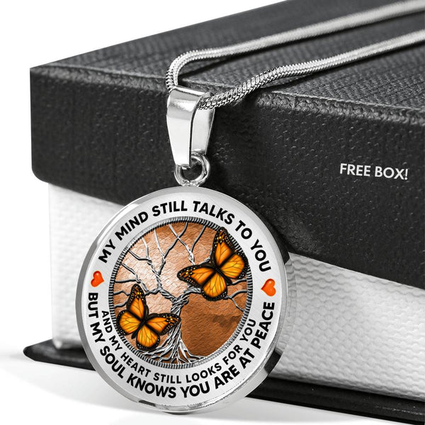 AG1308027 My Mind Still Talks To You Orange Monarch Butterflies Tree Of Life  Luxury Necklace with Back Engraving