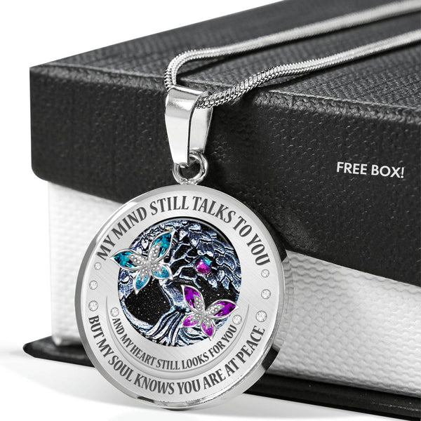 My Mind Still Talks To You Purple And Turquoise  Butterflies Tree Of Life SP1909005 Luxury Necklace with Back Engraving