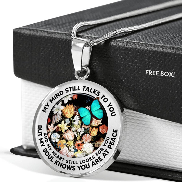 AG2908007 My Mind Still Talks To You Turquoise Butterflies Flower Luxury Necklace with Back Engraving