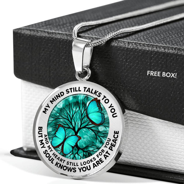 AG2108006 My Mind Still Talks To You Turquoise Butterflies Tree Of Life  Luxury Necklace with Back Engraving