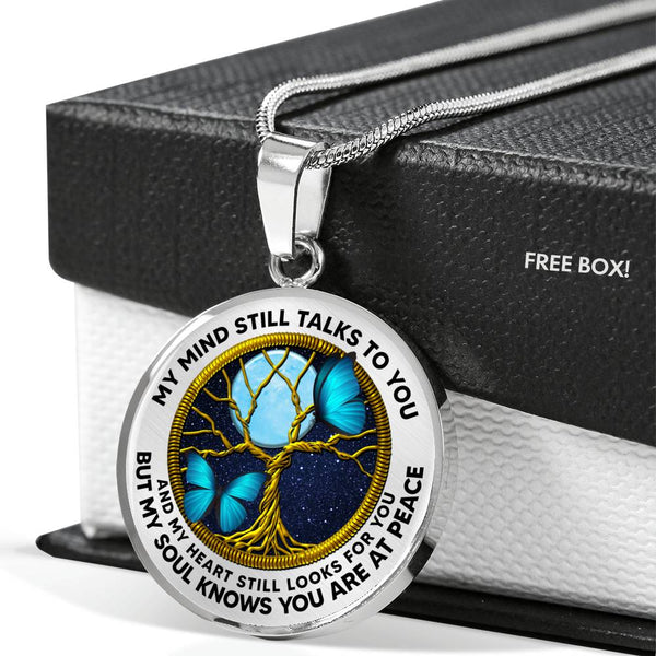 AG0608018 My Mind Still Talks To You Blue Butterflies Gold Moon Tree Of Life And Galaxy Luxury Necklace with Back Engraving