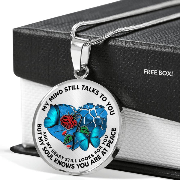 SP0109004 My Mind Still Talks To You Blue Butterflies Broken Heart And Rose Luxury Necklace with Back Engraving