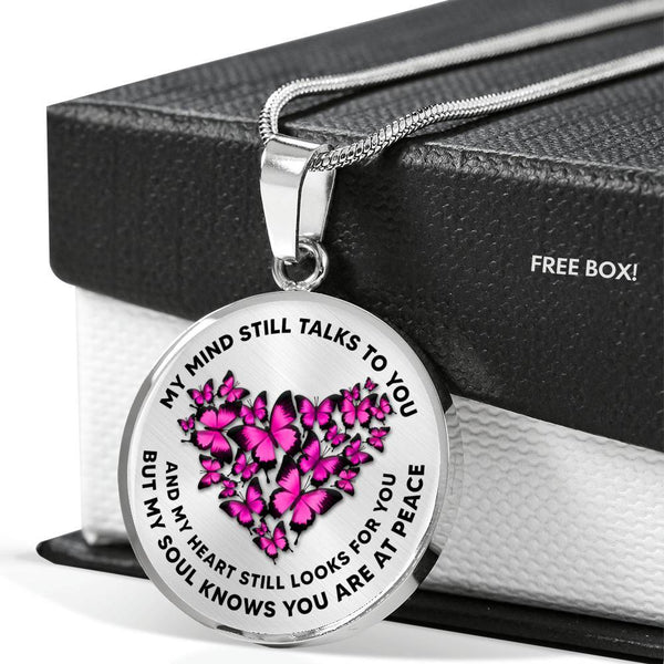 My Mind Still Talks To You Pink Butterflies Heart Shape 020520VTC13 Luxury Necklace with Back Engraving