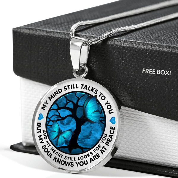 AG1308005 My Mind Still Talks To You Blue Butterflies Tree Of Life  Luxury Necklace with Back Engraving