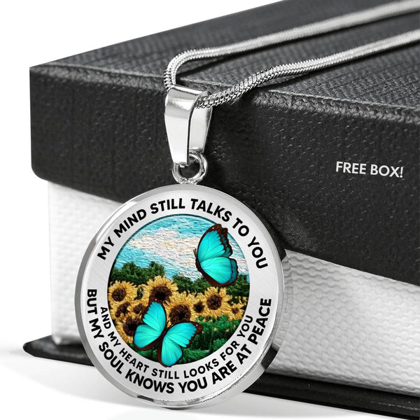 AG2508001 My Mind Still Talks To You Turquoise Butterflies Flower Luxury Necklace with Back Engraving